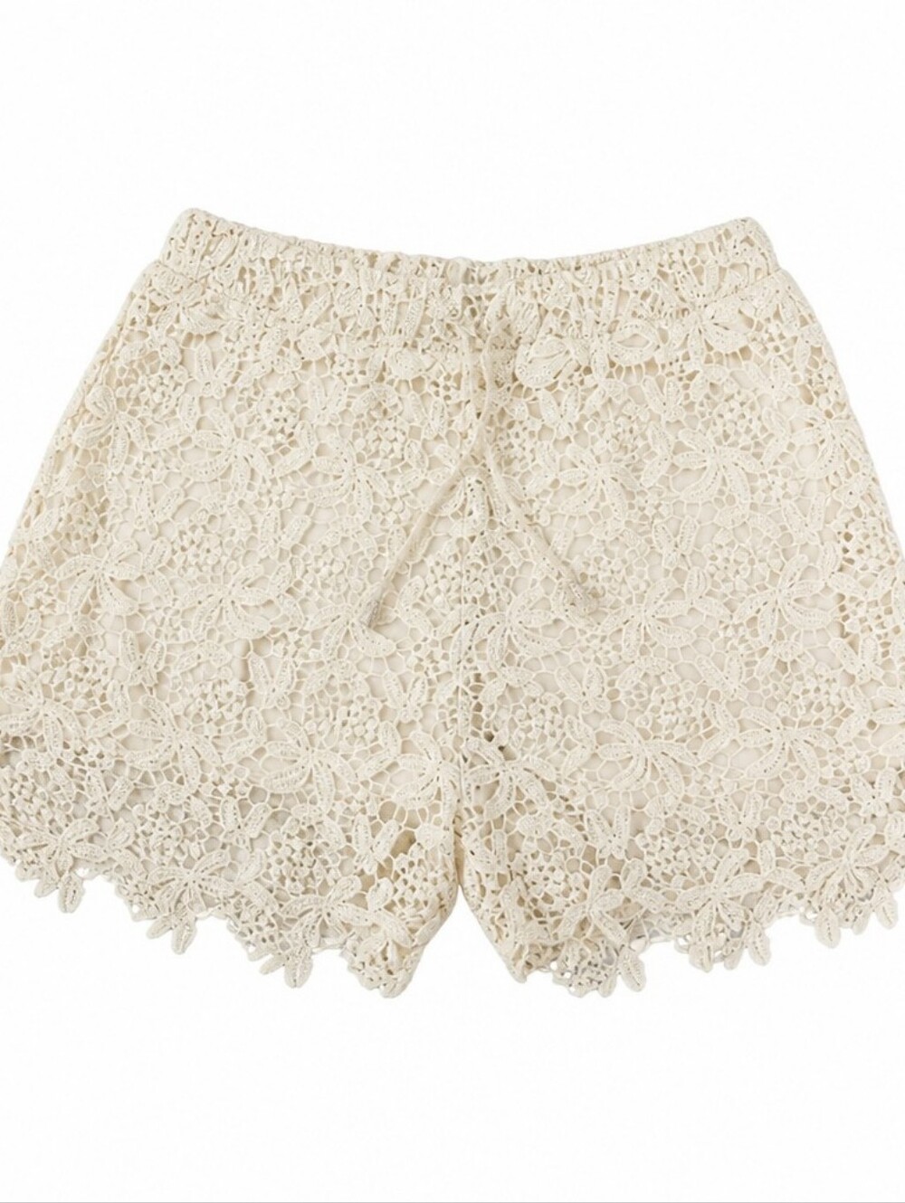 Elegant Cream Lace Women Shorts